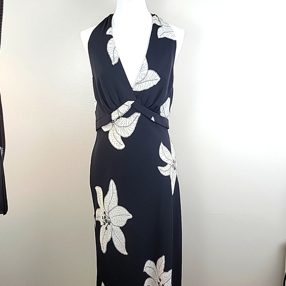 DRESSBARN Floral Dress Sz 14 Flowy Sexy Date Halter Coquette Boho Y2K Babydoll - Picture 2 of 7